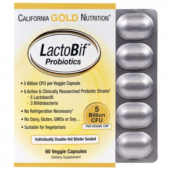 Probiotice, California Gold Nutrition, LactoBif Probiotics, 5 Billion CFU, 60 capsule vegetariene
