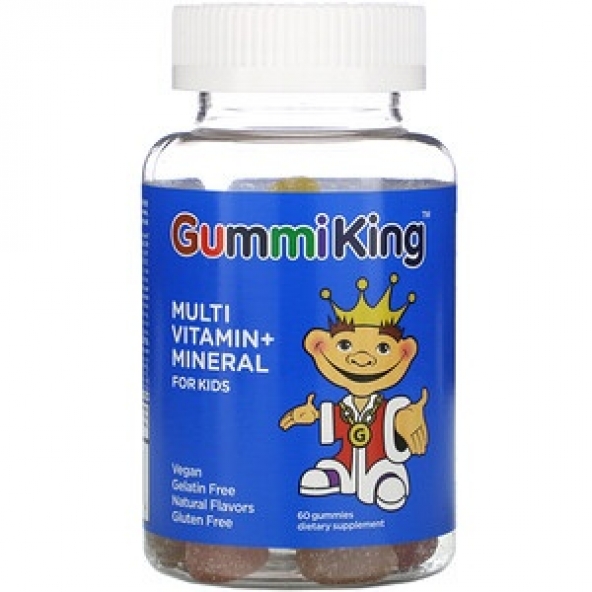Gummi King, Multi-Vitamin+Mineral for Kids, Strawberry, Orange, Lemon, Grape, Cherry and Grapefruit, 60 gume masicabile