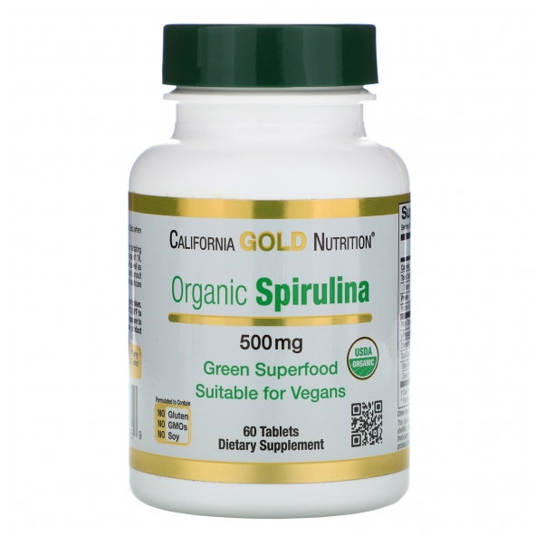 California Gold Nutrition, Organic Spirulina 500 mg, 60 comprimate
