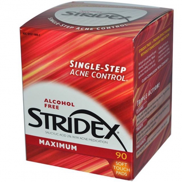 Stridex, Single-Step Acne Control, Maximum With Salicylic Acid 2%, 90 салфеток