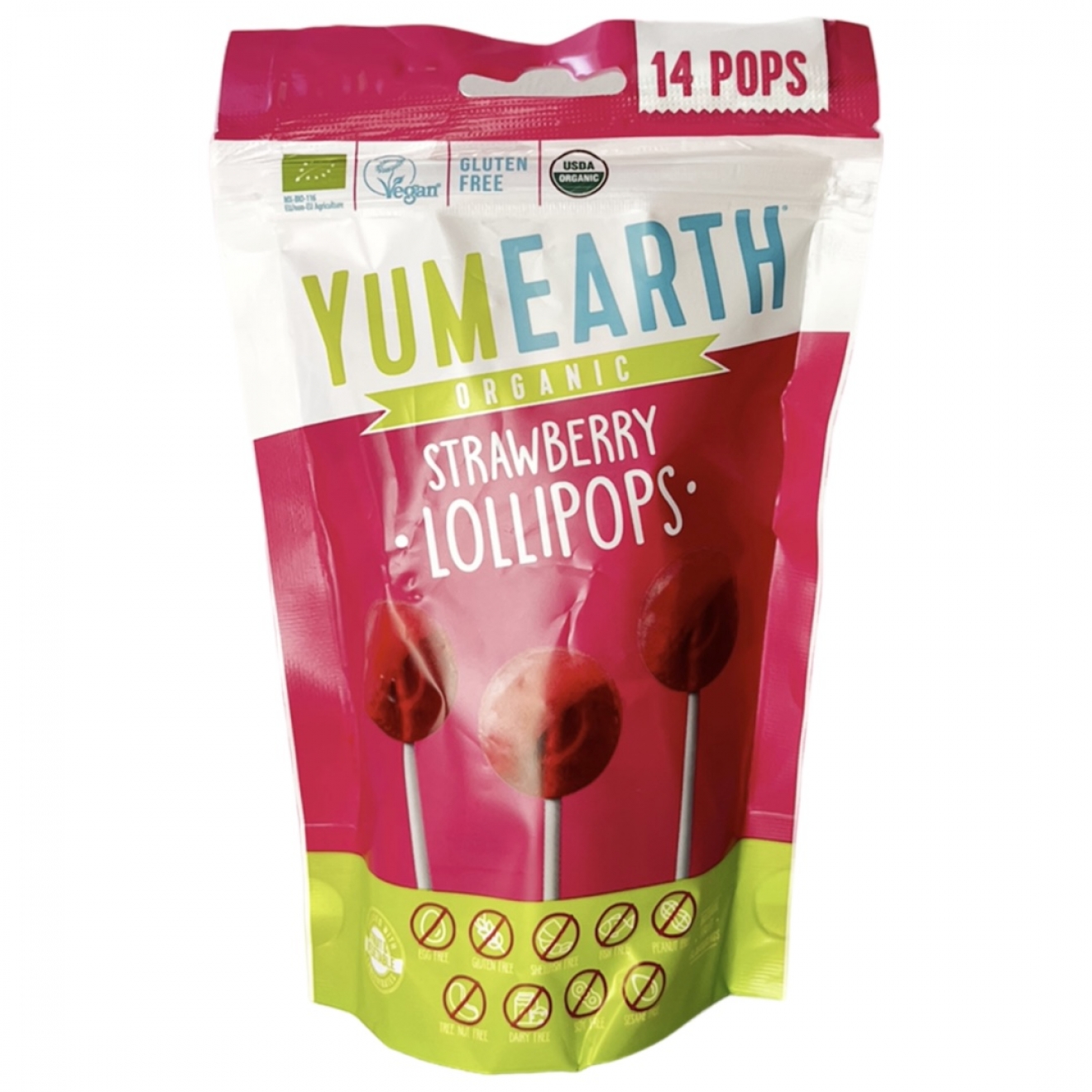 YumEarth, Organic Pops, Strawberry, 14 Pops