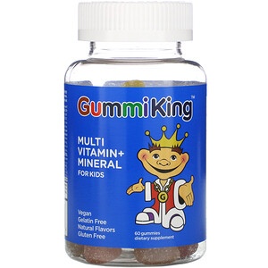 Gummi King, Multi-Vitamin+Mineral for Kids, Strawberry, Orange, Lemon, Grape, Cherry and Grapefruit, 60 gume masicabile