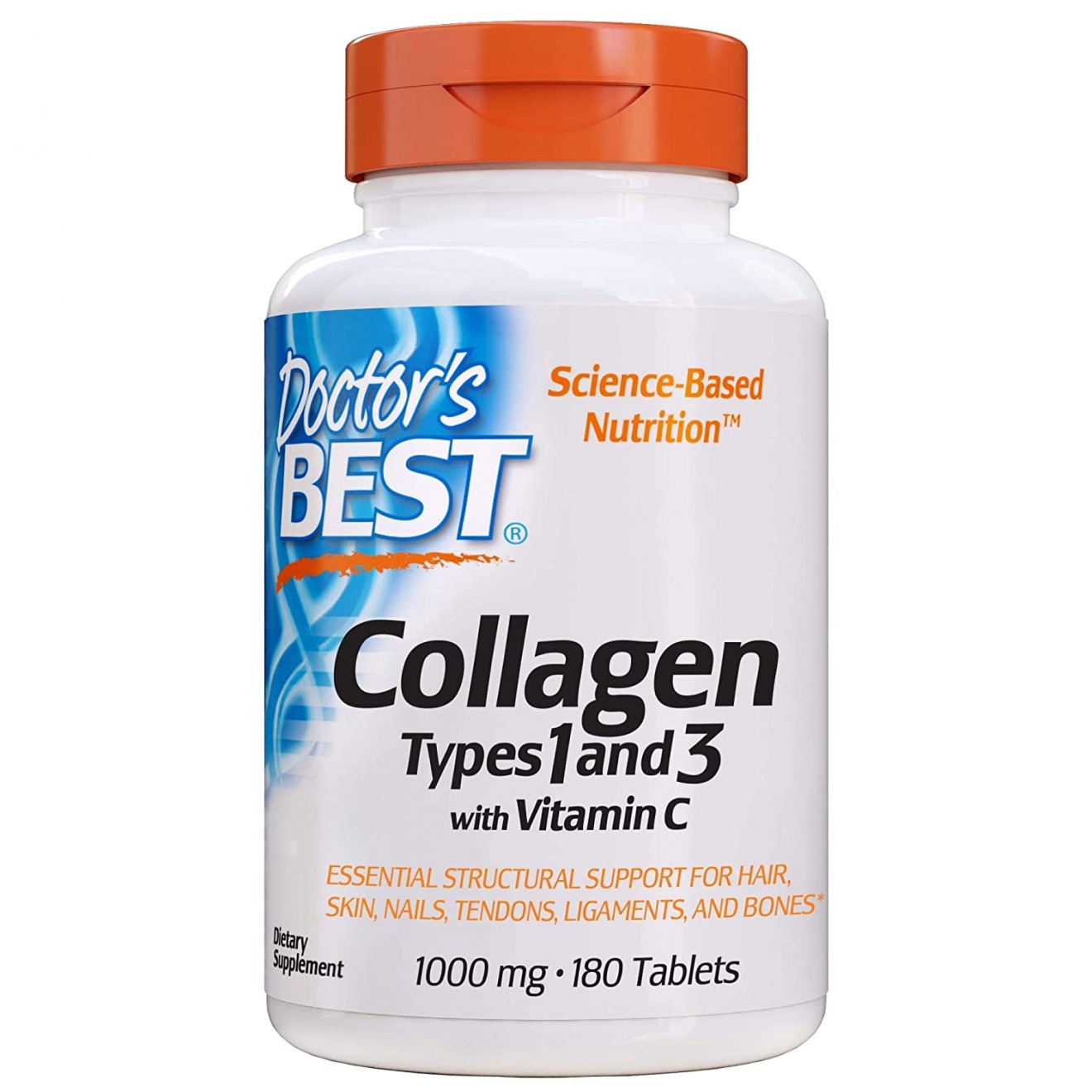 Коллаген в таблетках, Doctors Best, Collagen Types 1 and 3 with Peptan and Vitamin C, 1,000 mg, 180 Tablets