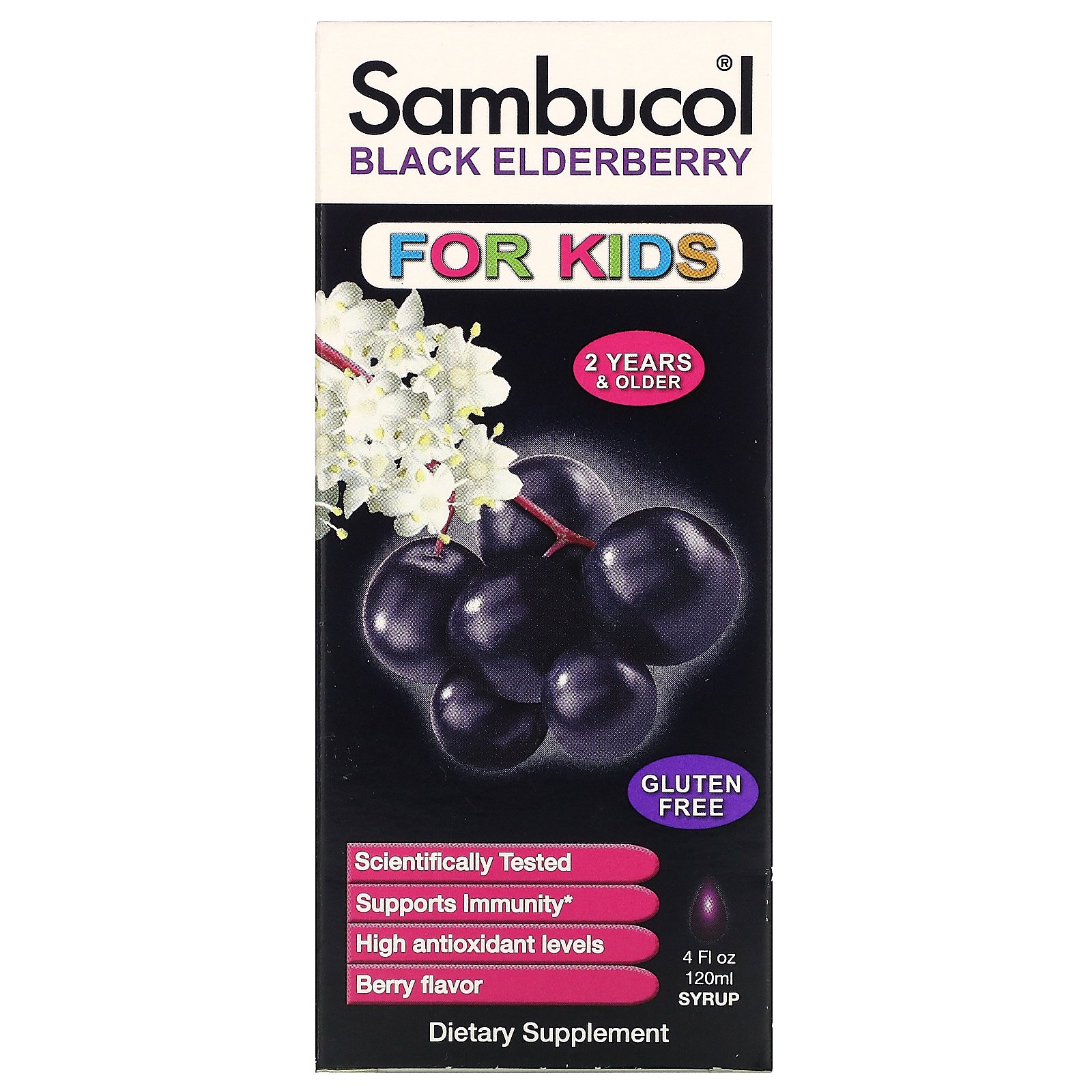 Sambucol, Черная бузина, поддержка иммунной системы, для детей, сироп, 120 мл