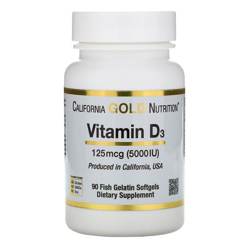California Gold Nutrition, Vitamin D-3, 125 mcg, 5000 IU, 90 capsule