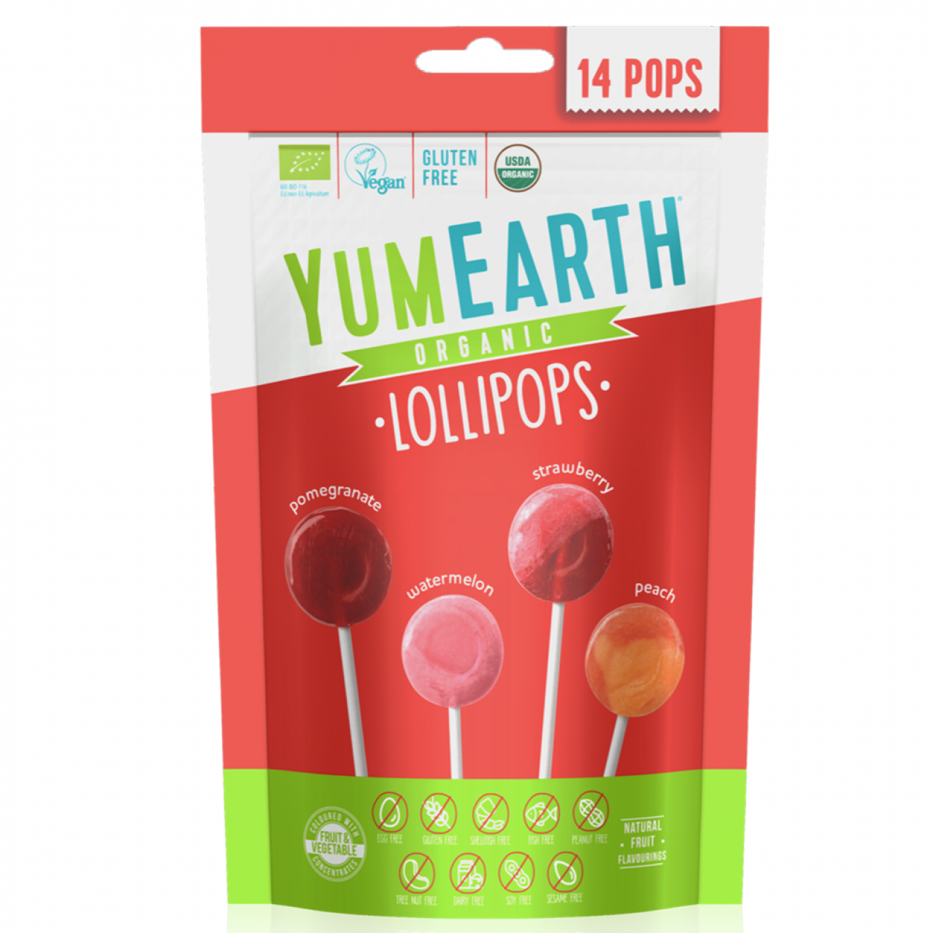 YumEarth, Organic Assorted Flavor Lollipops, 14 Pops