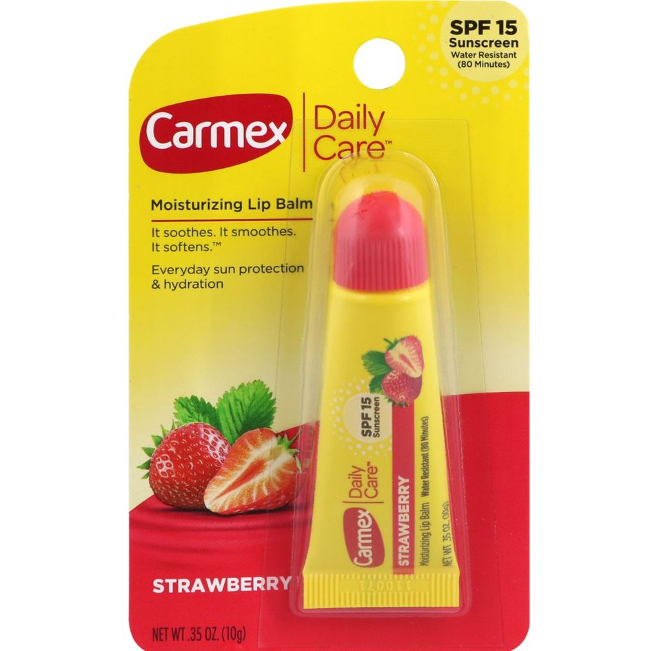 Balsam de buze cu aromă de căpșuni-Carmex, Daily Care, Moisturizing Lip Balm, Strawberry, SPF 15, 10 g