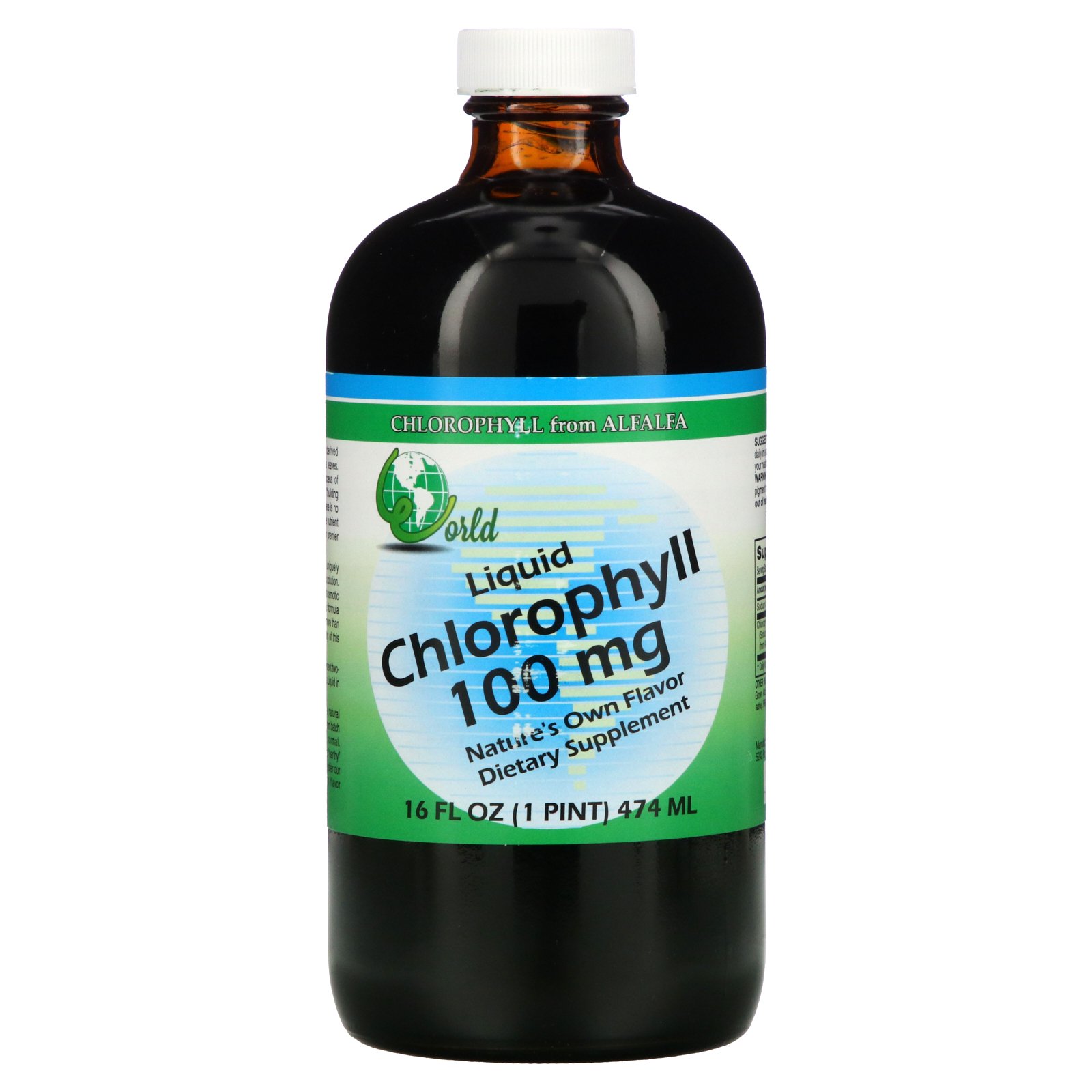  Chlorofila lichida World Organic, Liquid Chlorophyll, 100 mg, 474 ml
