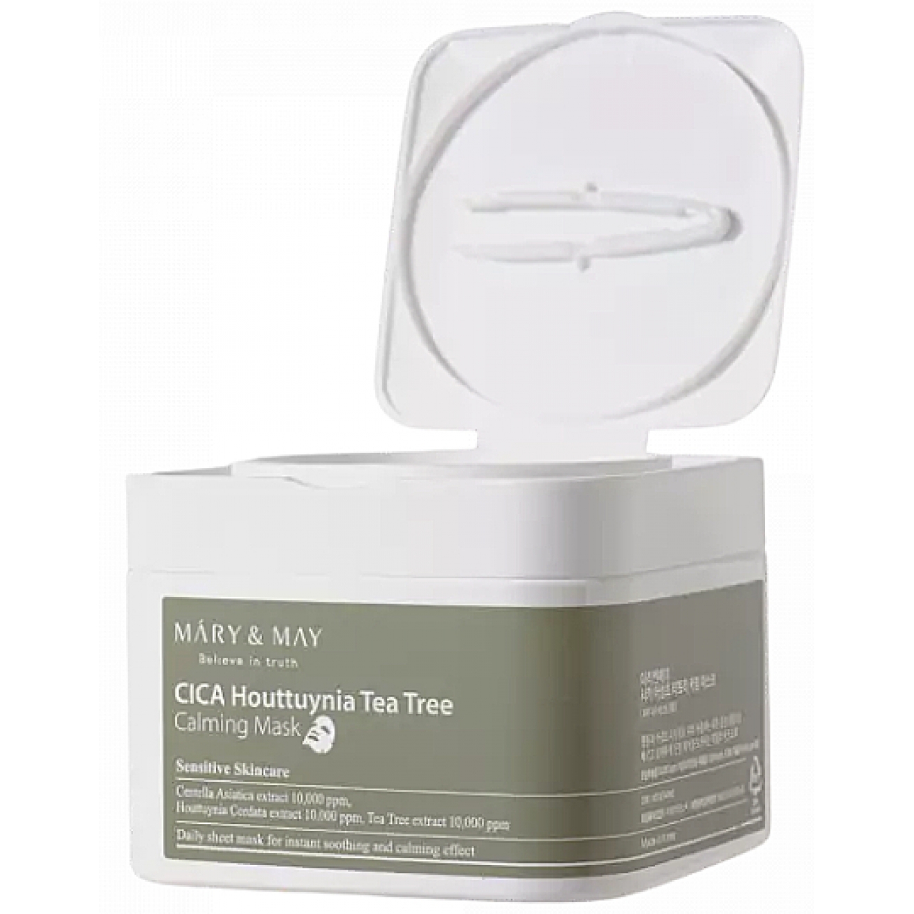Set de maști calmante  - Mary & May, Cica Houttuynia Tea Tree Calming Mask , 30ea, 400 gr.