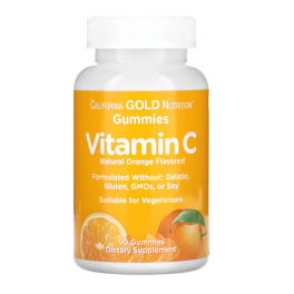 Жевательные Желе с Витамином С-California Gold Nutrition, Vitamin C Gummies, Natural Orange Flavor, Gelatin Free, 90 gummies