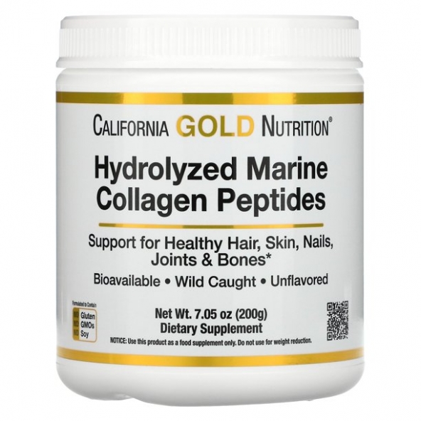 Colagen Marin Hidrolizat cu Peptide,California Gold Nutrition, Hydrolyzed Marine Collagen Peptides, Unflavored, 200 g