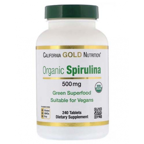 California Gold Nutrition, Organic Spirulina, 500 mg, 240 comprimate