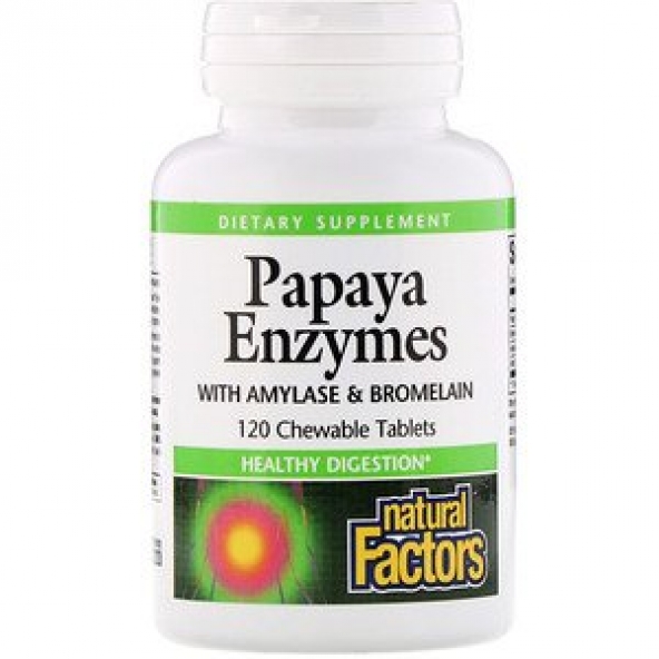 Natural Factors, Papaya Enzymes with Amylase & Bromelain, 120 жевательных таблеток