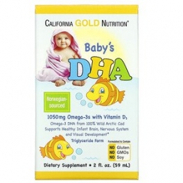 Omega 3, pentru copii, California Gold Nutrition, Baby’s DHA, Omega-3s with Vitamin D3, 1050 mg, 59 ml