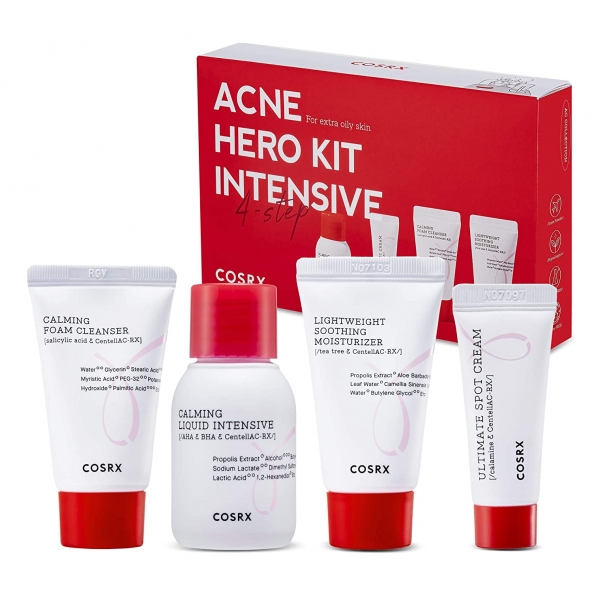  Набор для ухода за кожей с воспалениями и угревой сыпью,Cosrx, Acne Hero Kit Intensive, 4-step