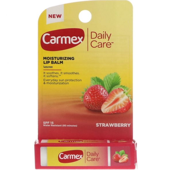 Balsam de buze cu aromă de căpșuni,Carmex, Daily Care, Moisturizing Lip Balm, Strawberry, SPF 15, 4,25g
