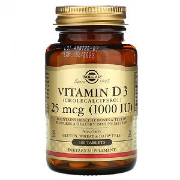 Solgar, Vitamin D3, 25 mcg (1,000 IU), 180 Tablets
