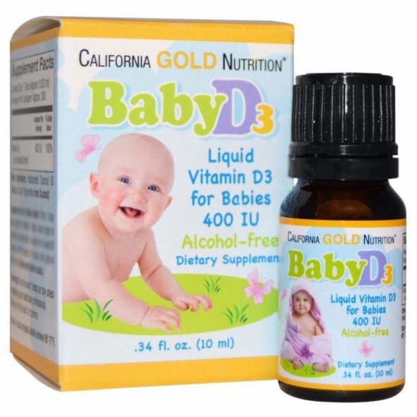 Витамин D для младенцев-California Gold Nutrition, Baby Liquid D-3, 400 IU, 10 мл