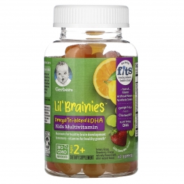 Gerber, Lil Brainies, смесь трех омега жирных кислот и ДГК, мультивитаминная добавка, для детей от 2 лет, 60 жевательных