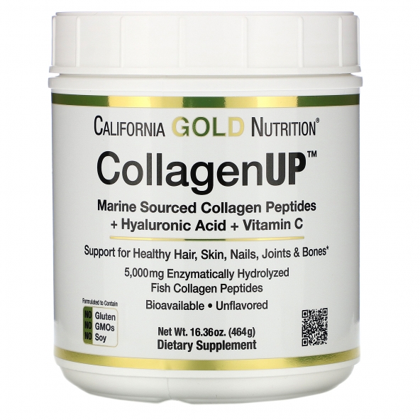 Colagen Marin cu Peptide,Acid Hialuronic si Vitamina C,California Gold Nutrition, Collagen UP, 464 gr