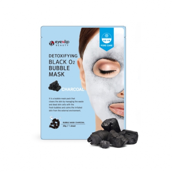 Masca din pinza-Eyenlip, Detoxifying Black O2 Bubble Mask, Charcoal, 20g