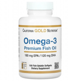 Ulei de peste,California Gold Nutrition, Omega-3, Premium Fish Oil, 100 capsule