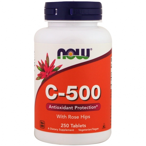 Now Foods, Vitamin C-500 With Rose Hips, Antioxidant Protection, 250 comprimate