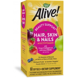Natures Way, Alive! Hair, Skin & Nails Multi-Vitamin, Strawberry Flavored, 60 Softgels