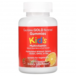 Мультивитаминные жевательные конфеты для детей,California Gold Nutrition, без желатина, с ягодным и фруктовым вкусами, 60 жевательных таблеток
