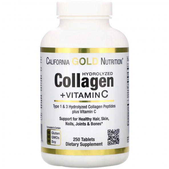 California Gold Nutrition, Hydrolyzed Collagen Peptides + Vitamin C, Type 1 & 3, 6,000 mg, 250 comprimate