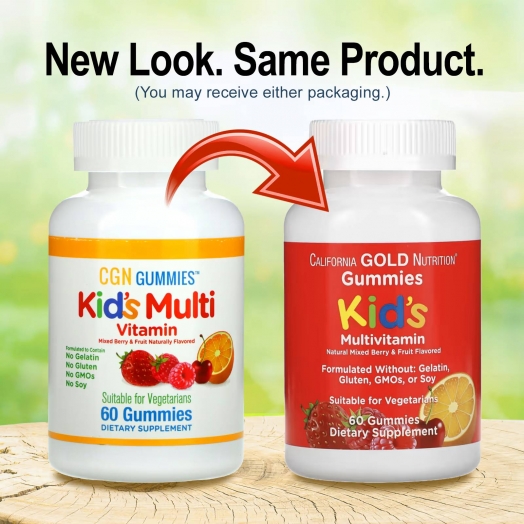 Мультивитаминные жевательные конфеты для детей,California Gold Nutrition, без желатина, с ягодным и фруктовым вкусами, 60 жевательных таблеток