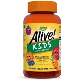 Natures Way, Alive! Kid’s Chewable Multivitamin, Orange & Berry,60 gummies