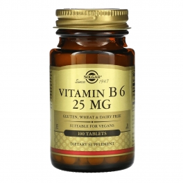 Solgar, Vitamin B-6, 25 mg, 100 Tabs